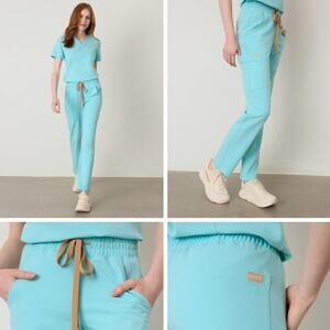NWOT Garde Malade JULIETA RE-GARDE OCEAN TIDE Straight Cut Scrub Pants Small